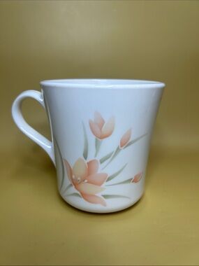 CORNING Corelle PEACH FLORAL Replacement Mug Tea Coffee Cup White Glass